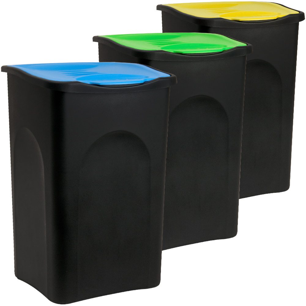 Mülleimer mit Deckel 3er-Set Kunststoff Blau/Grün/Gelb 50L