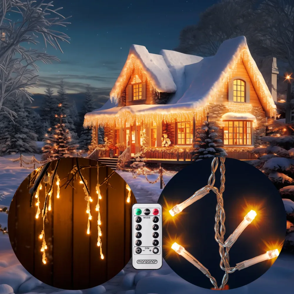 Regenlichterkette LED Warmweiß 20m Fernbedienung