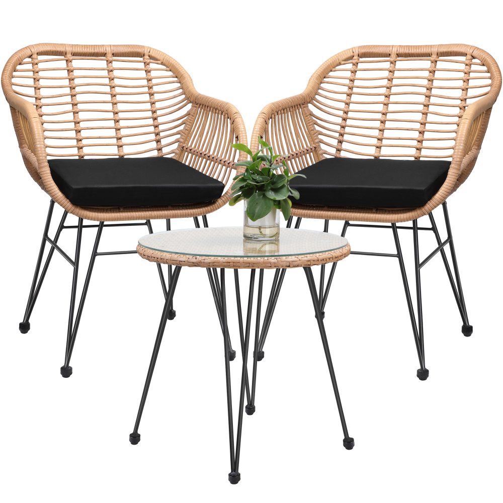 Polyrattan Garten-Sitzgruppe Bali 3-tlg Natur/Schwarz