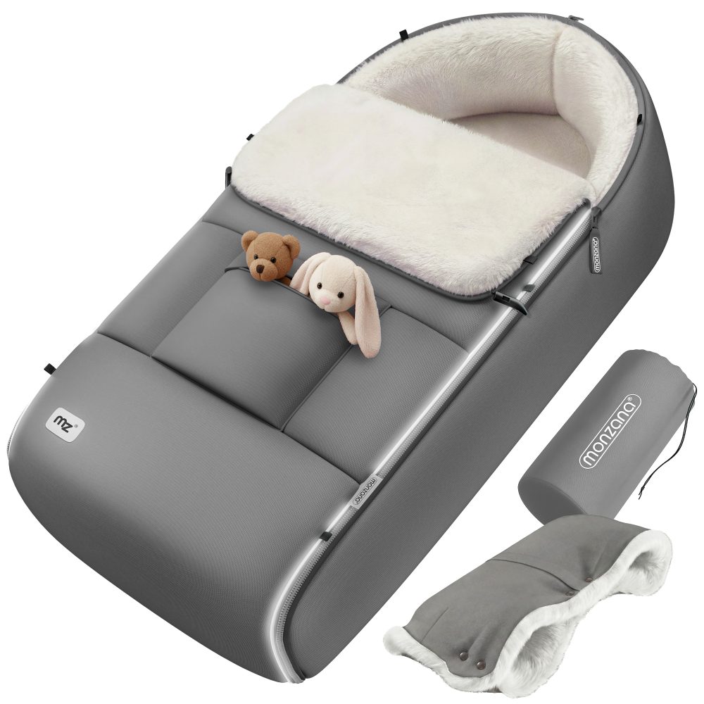 Babyfußsack Grau Kinderwagen geeignet mit Beutel