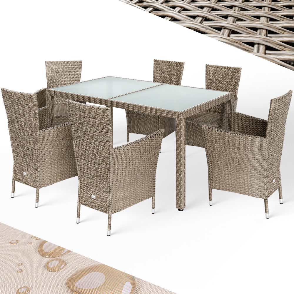Polyrattan Garten-Sitzgruppe 7-tlg Creme/Creme