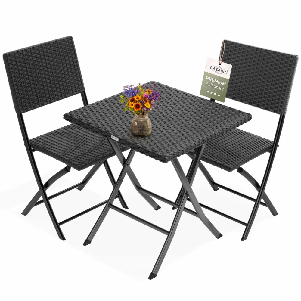 Polyrattan Gartensitzgruppe 3-tlg Schwarz