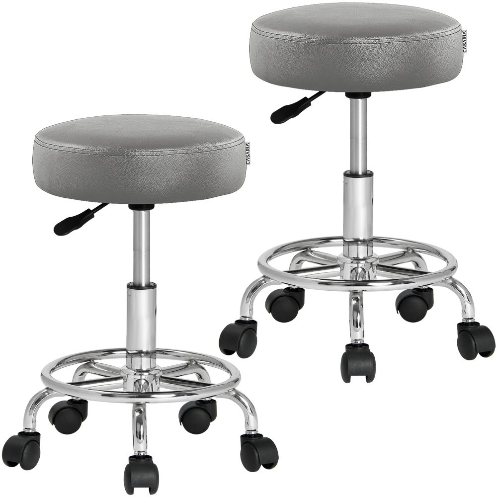 Rollhocker 2er-Set Kunstleder Grau 360° drehbar