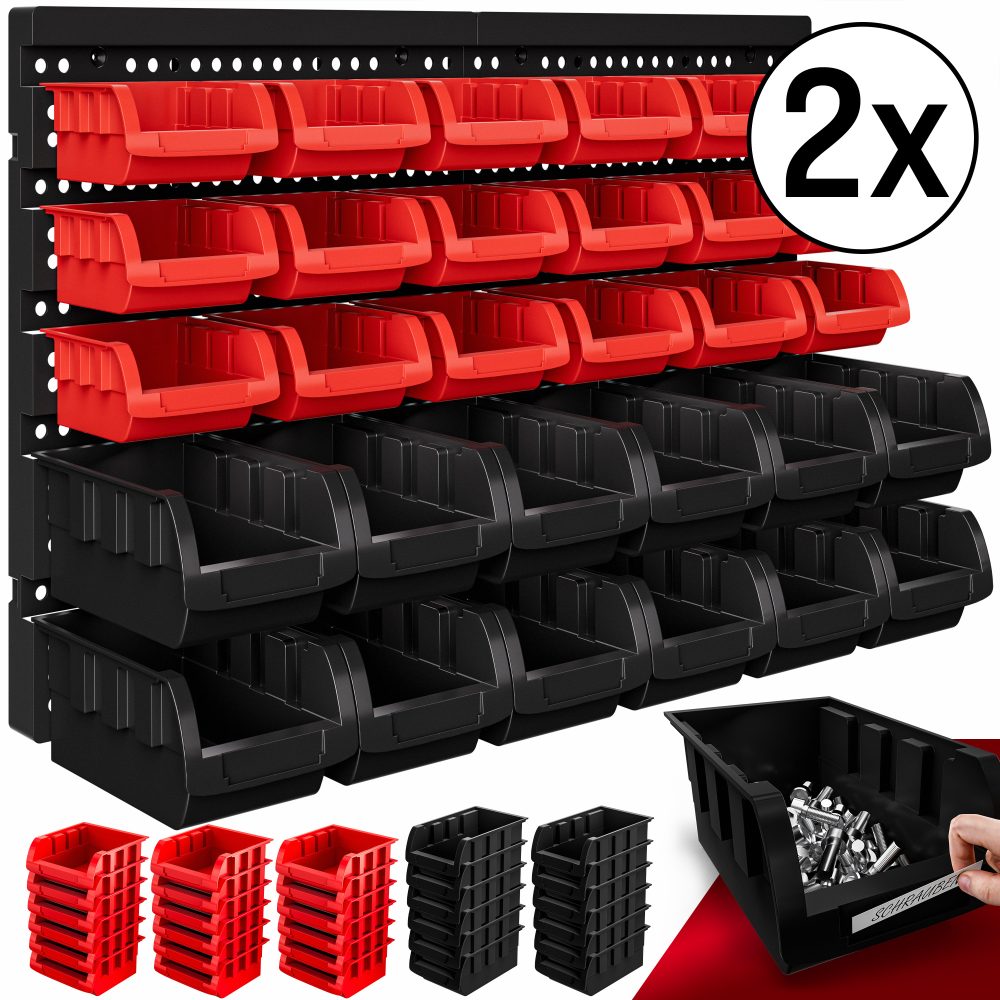 Werkzeugwand 2er-Set Schwarz/Rot mit je 30 Stapelboxen