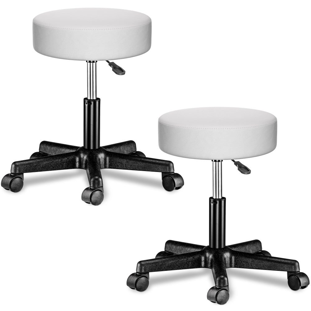 Rollhocker Kunstleder 2er-Set Weiß 360° drehbar
