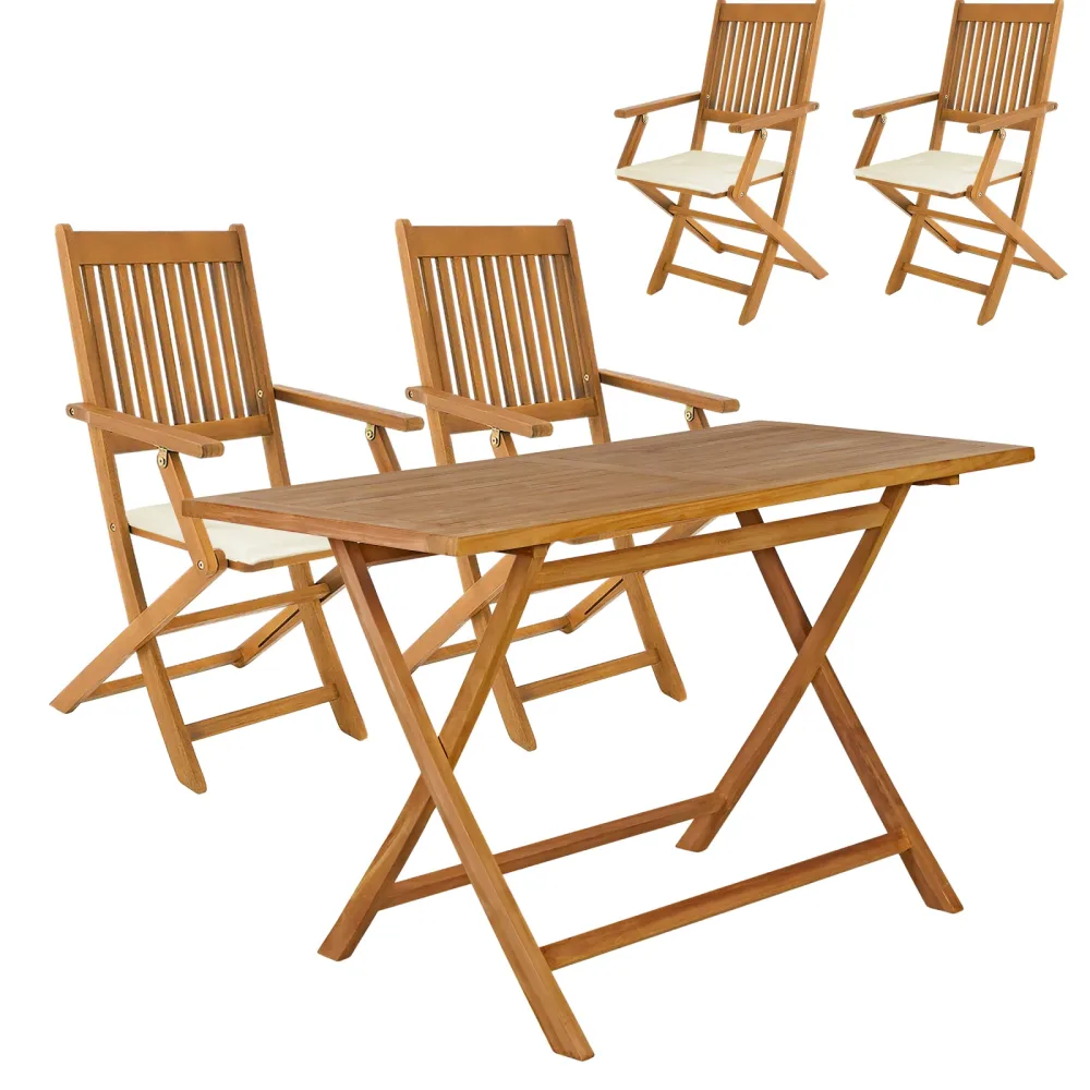 Garten-Sitzgruppe Bari 5-tlg Akazienholz FSC®-zertifiziert Sitzkissen Creme