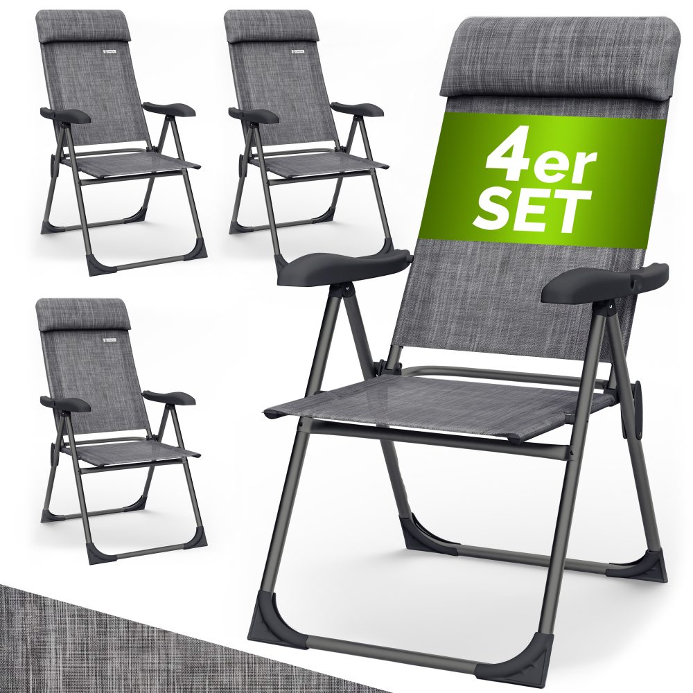 Gartenstuhl klappbar 4er-Set Grau meliert Alu Hochlehner verstellbar