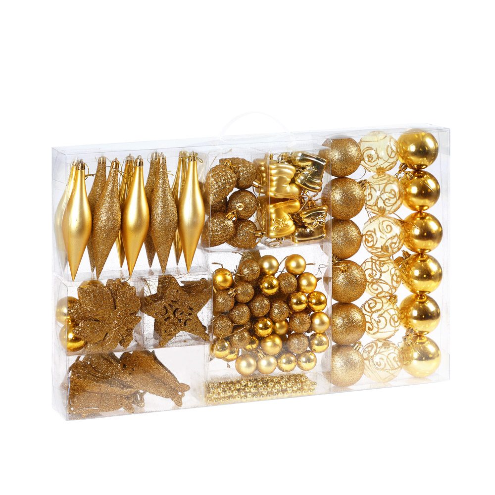 Weihnachtskugeln Gold 102 tlg in matt glänzend & glitzernd