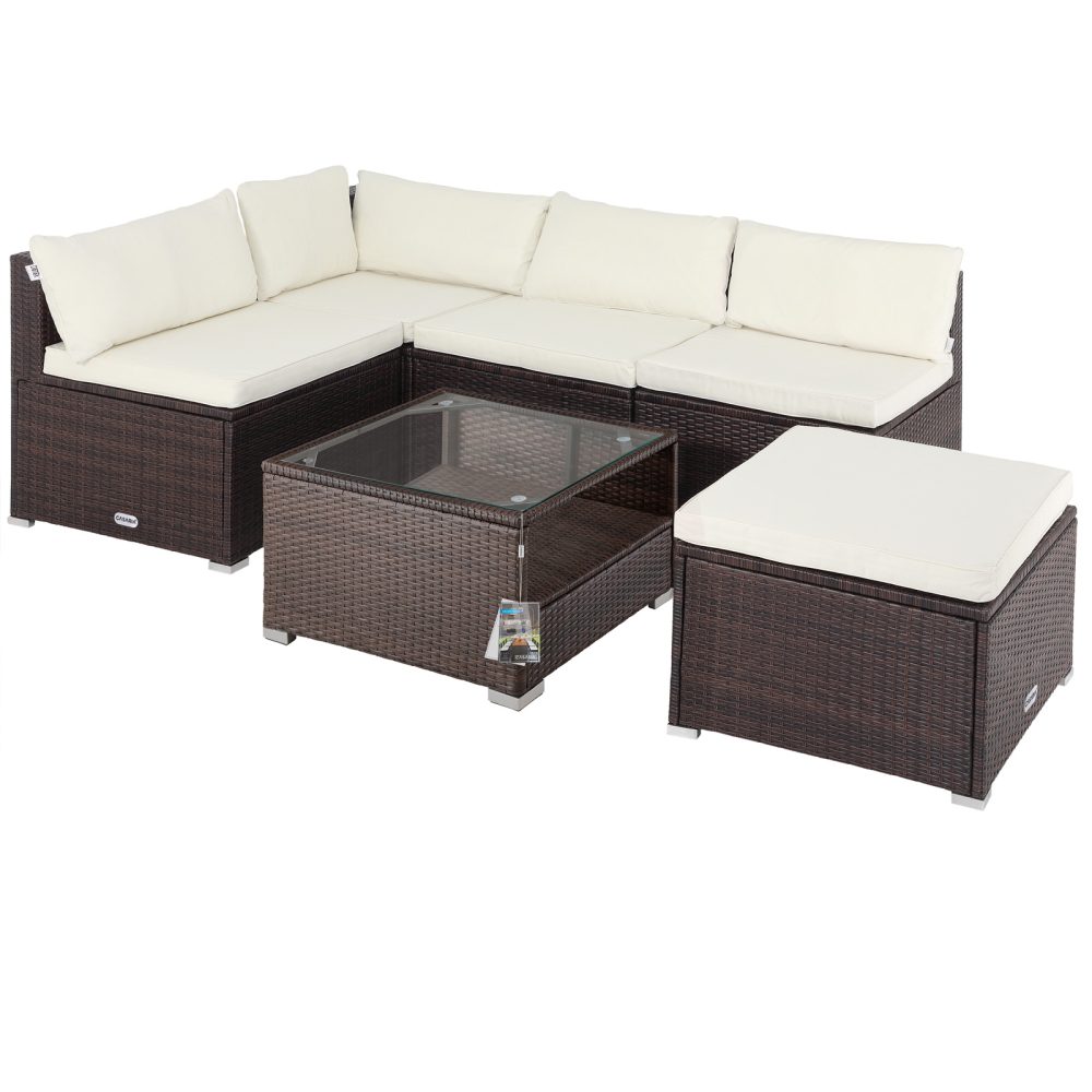 Polyrattan Ecklounge Braun/Creme dicke Rückenpolster