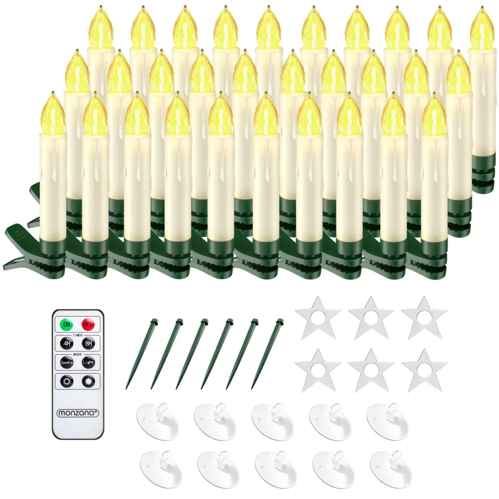 LED Weihnachtsbaumkerzen 30er-Set Warmweiß Fernbedienung