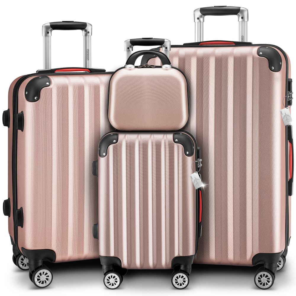 Hartschalenkoffer Set 4-tlg mit Zubehör Rollen 360º Rosé ABS
