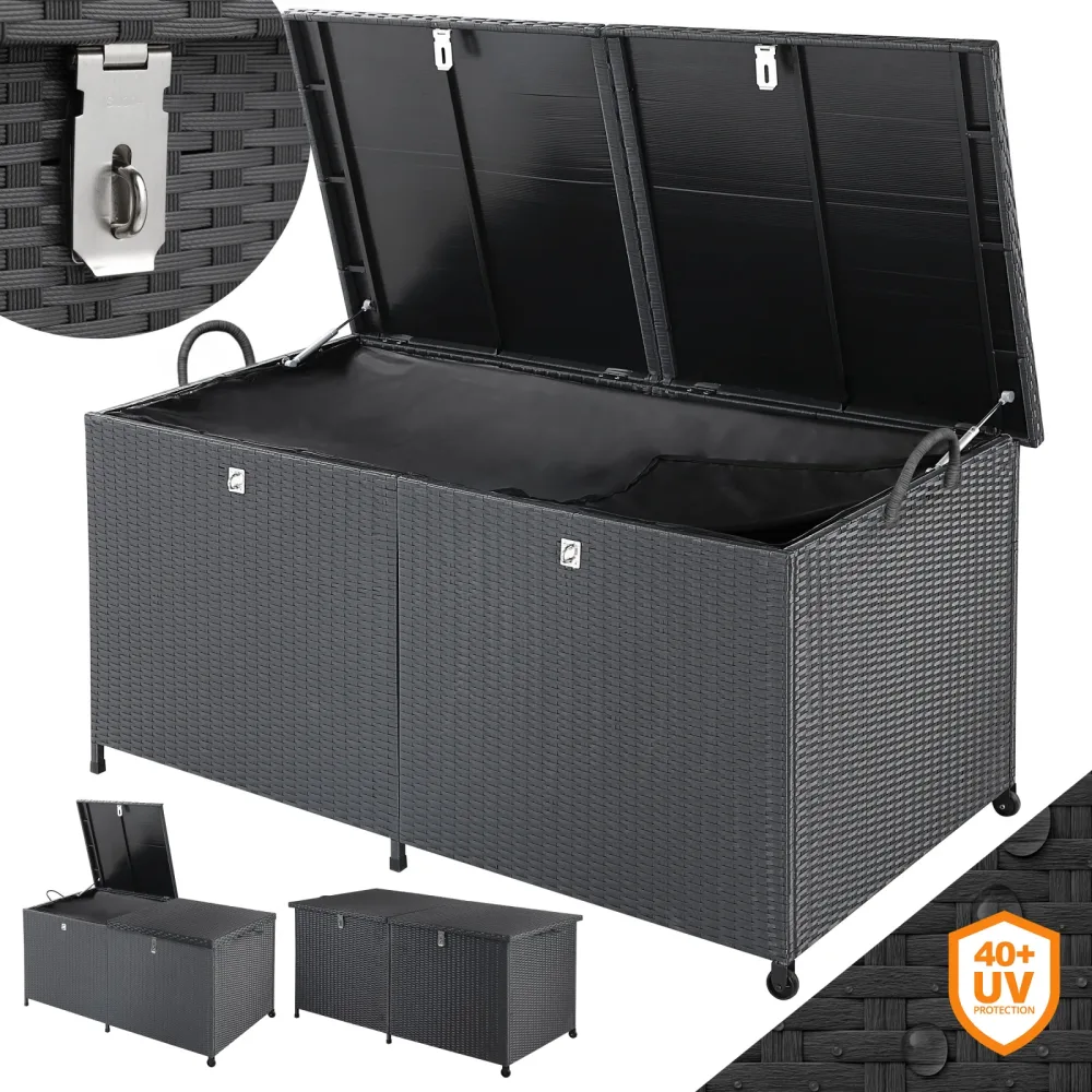 Gartenbox Polyrattan 625L wetterfest abschließbar mit Rollen