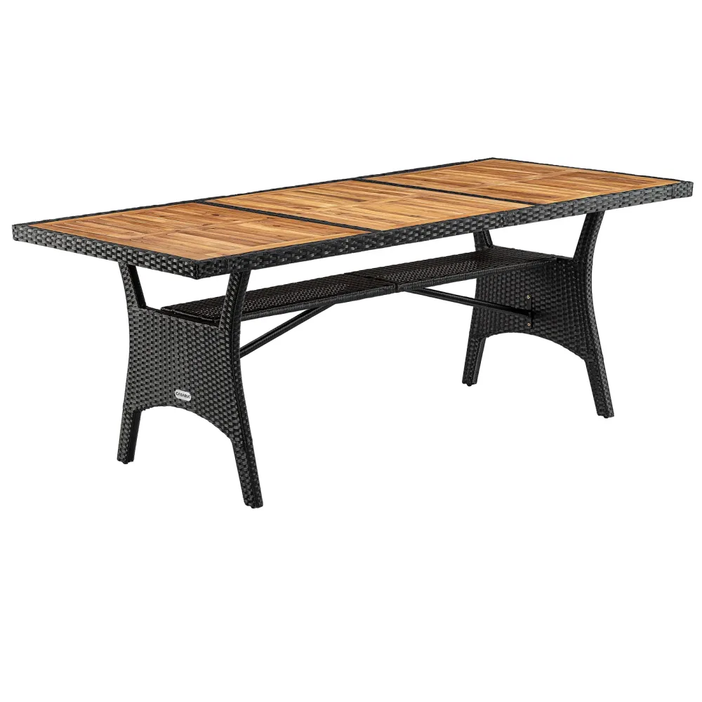 Polyrattan Gartentisch Takeo Schwarz 190x90x74cm Akazie
