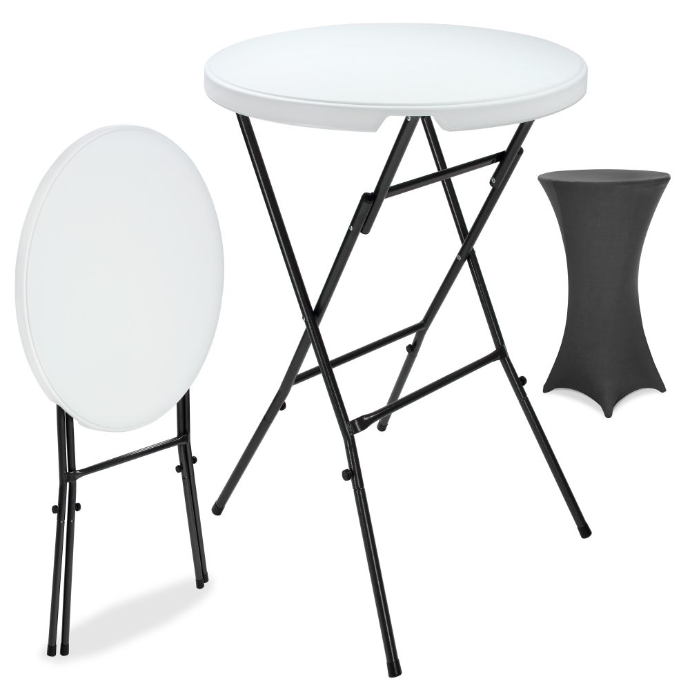 Stehtisch Weiß mit Husse Anthrazit Ø72cm klappbar 110cm Höhe