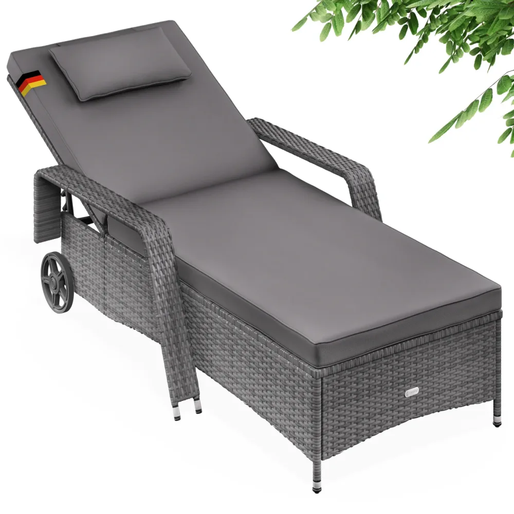 Polyrattan Gartenliege Grau/Anthrazit 193x90x43cm