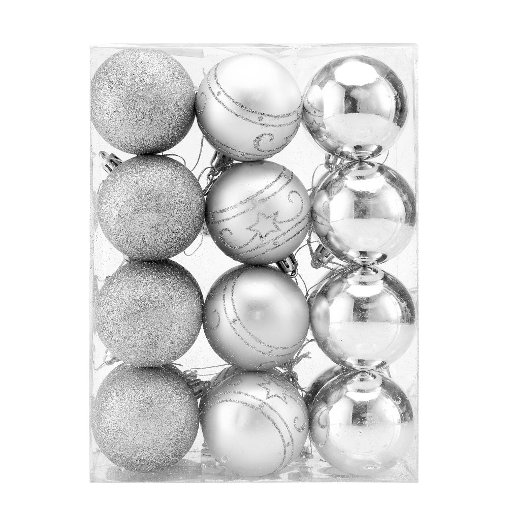 Weihnachtskugeln Silber 24 tlg in matt glänzend & glitzernd