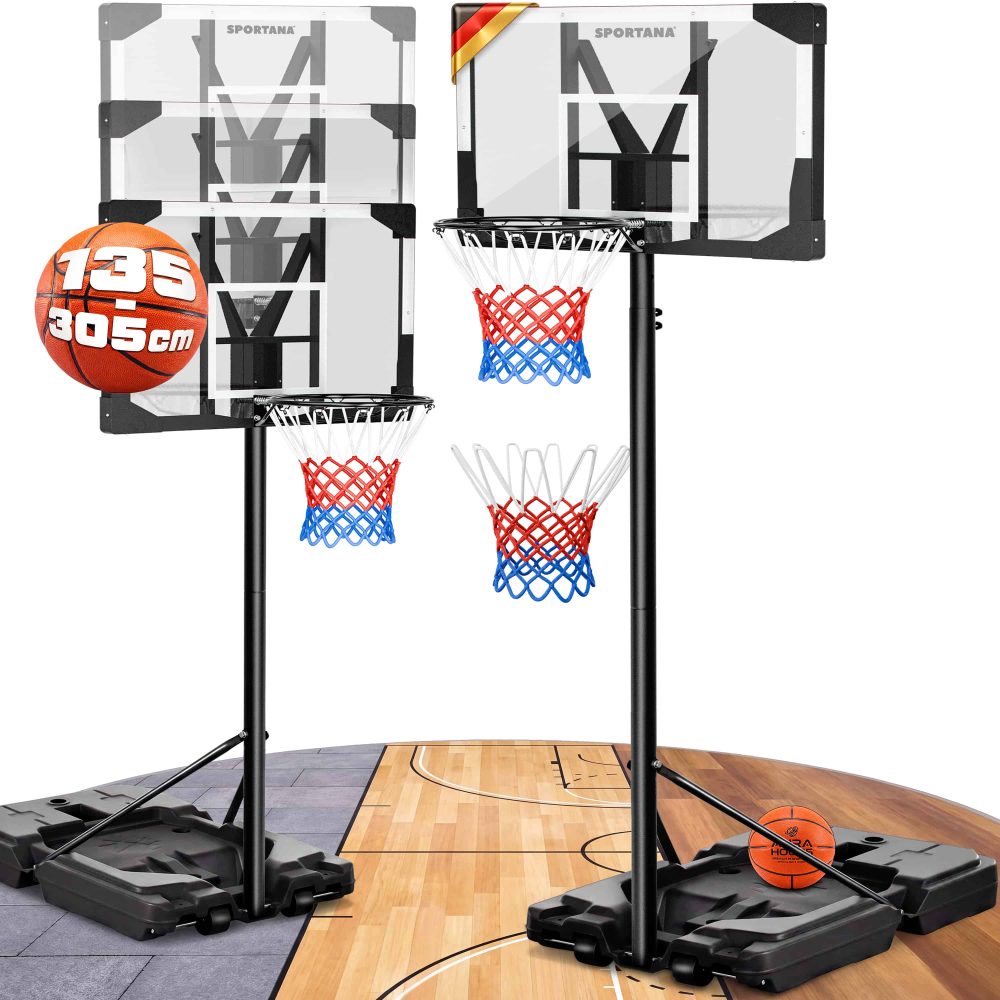 Basketballkorb Outdoor höhenverstellbar 135 ?305 cm stabil wetterfest mit Ständer 60 kg Sockel Rollen