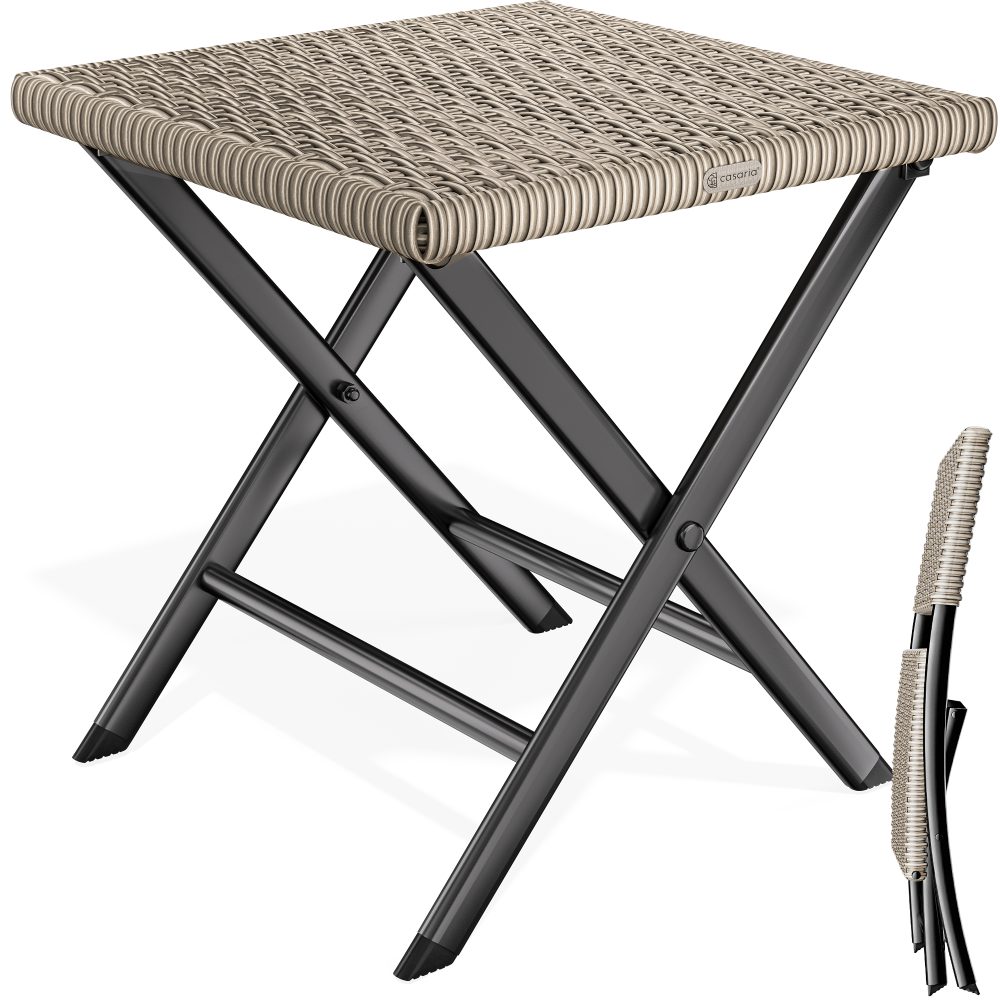 Polyrattan Klapphocker Creme 3in1 120kg Belastbarkeit 43x40x44cm klappbar leicht tragbar außen wetterfest