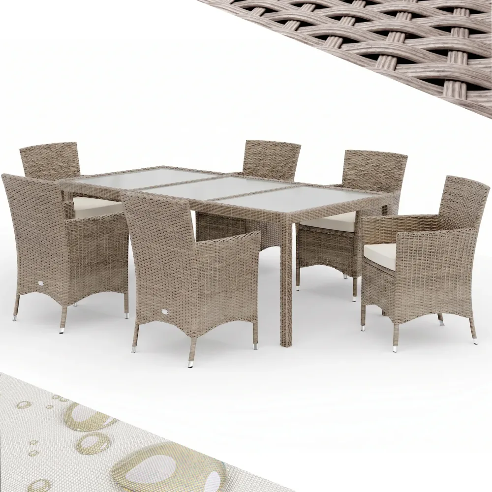 Polyrattan Garten-Sitzgruppe 7-tlg Creme/Creme