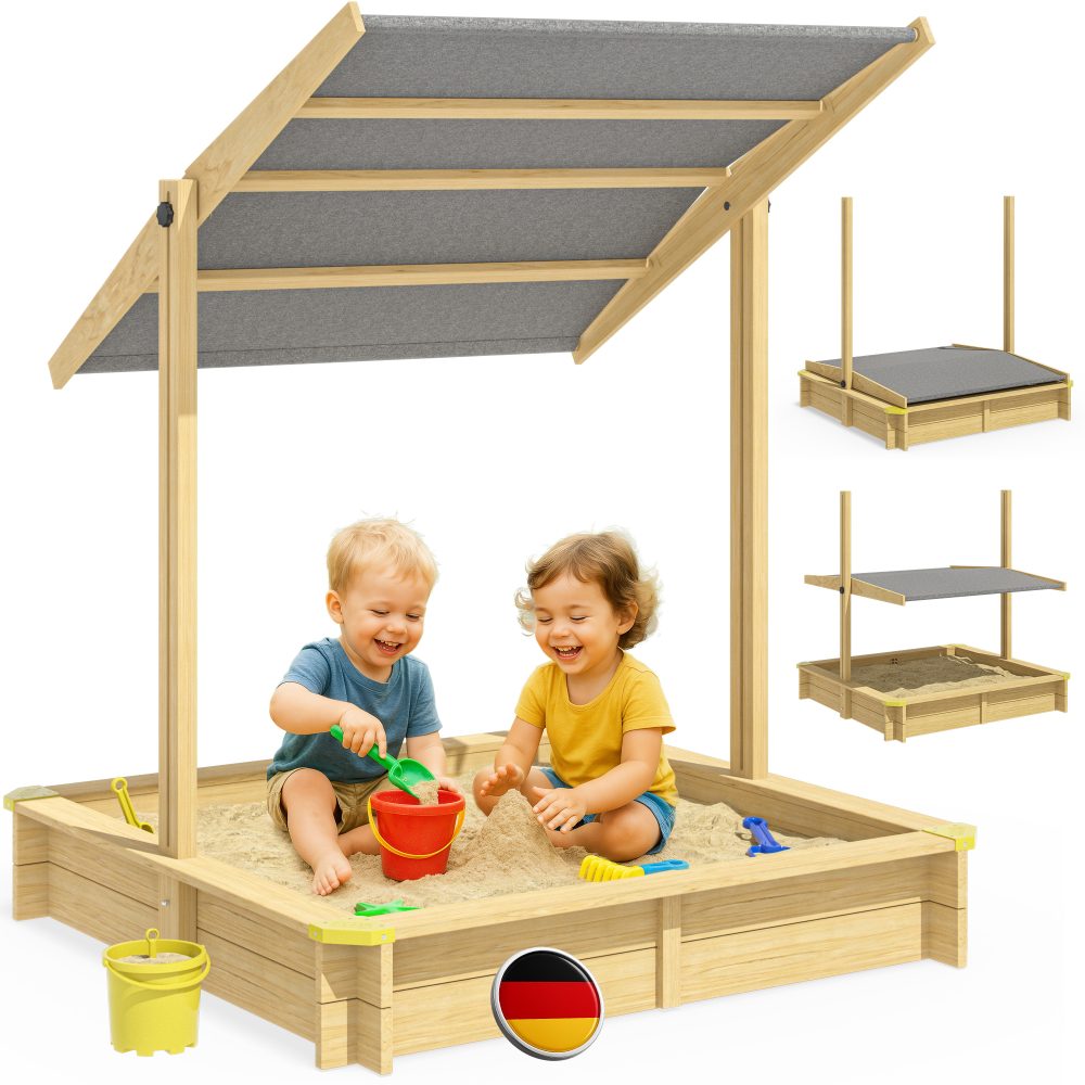 Sandkasten Hellbraun 120x120x120cm neigbares Sonnendach