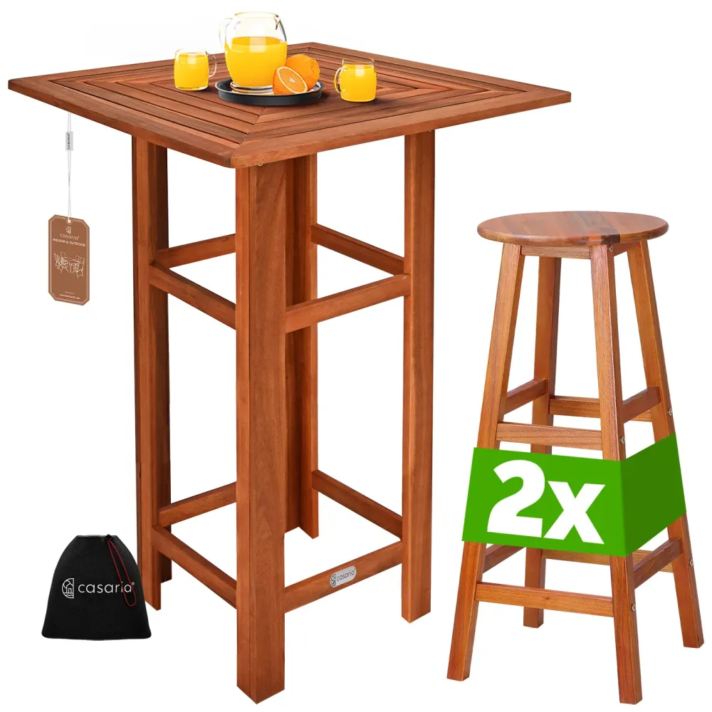 Stehtisch mit 2 Barhocker Set 3-tlg Akazienholz
