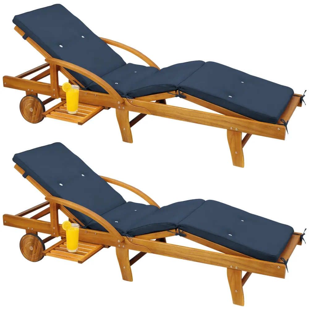 Casaria® Gartenliege Tami Sun® 2er-Set Akazie inkl Auflage Blau