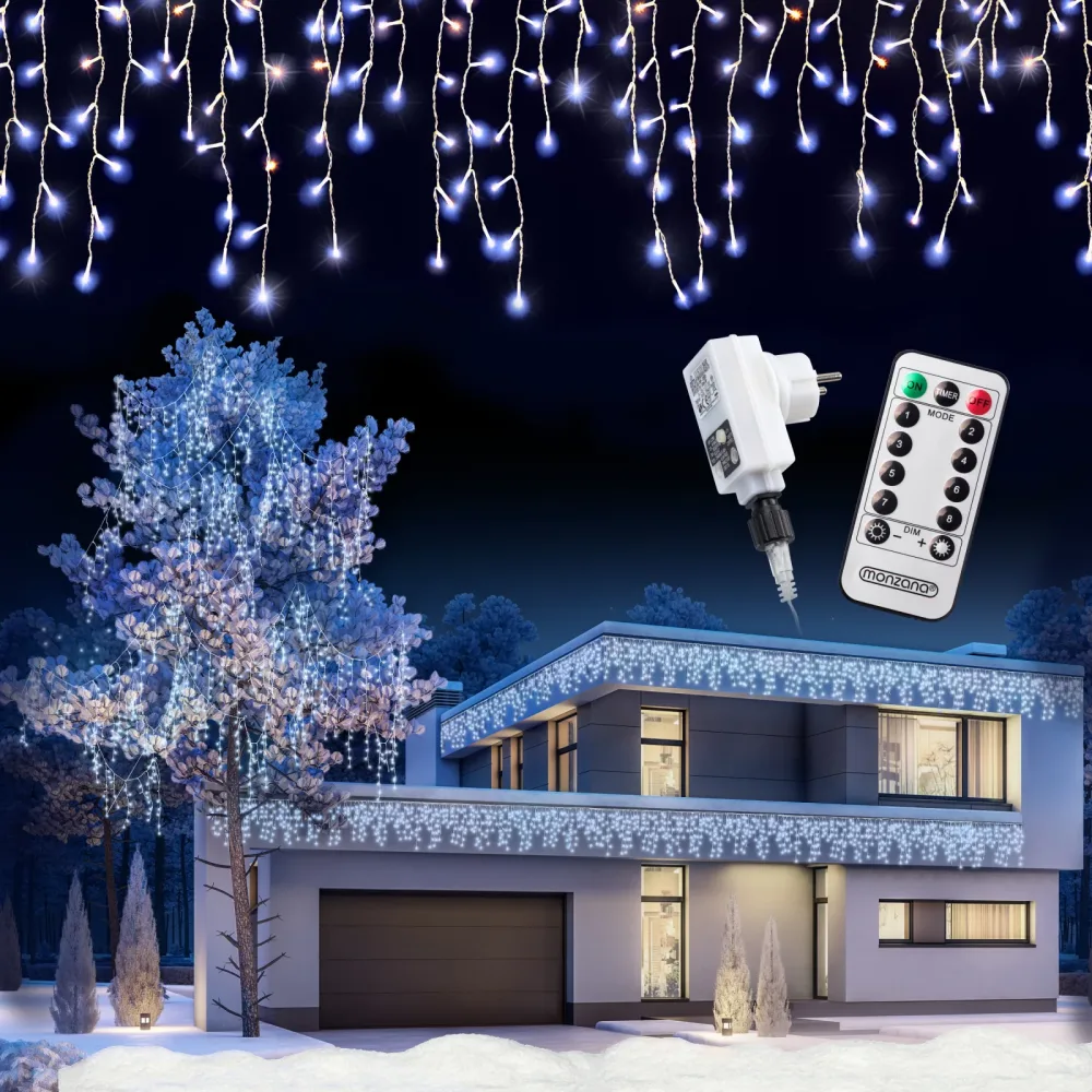 Regenlichterkette LED Kaltweiß 20m Fernbedienung