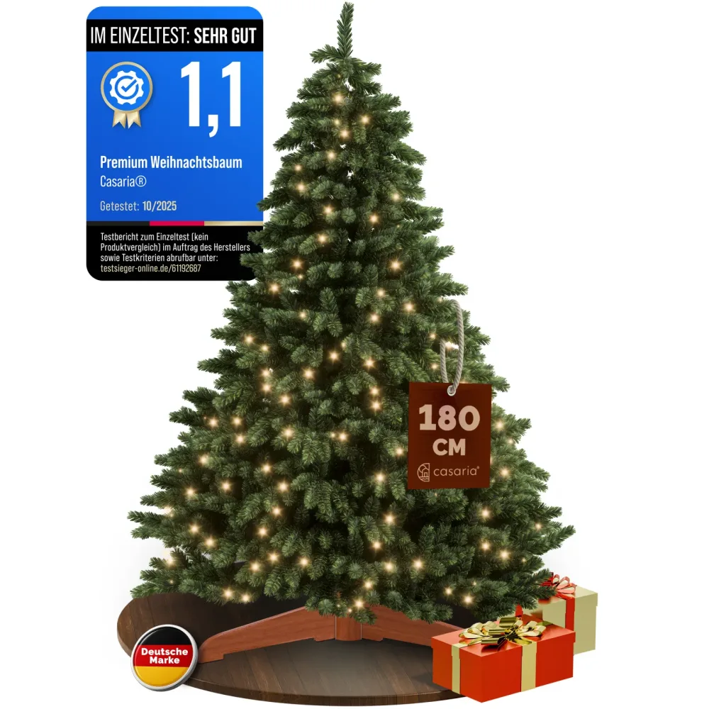 Casaria® Künstlicher Weihnachtsbaum Premium 180cm mit Lichterkette Holzständer FSC®