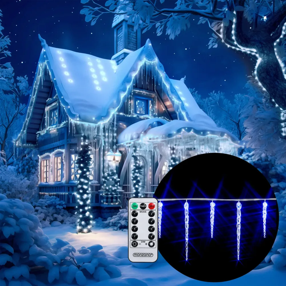 Lichterkette Eiszapfen Blau 10,5m