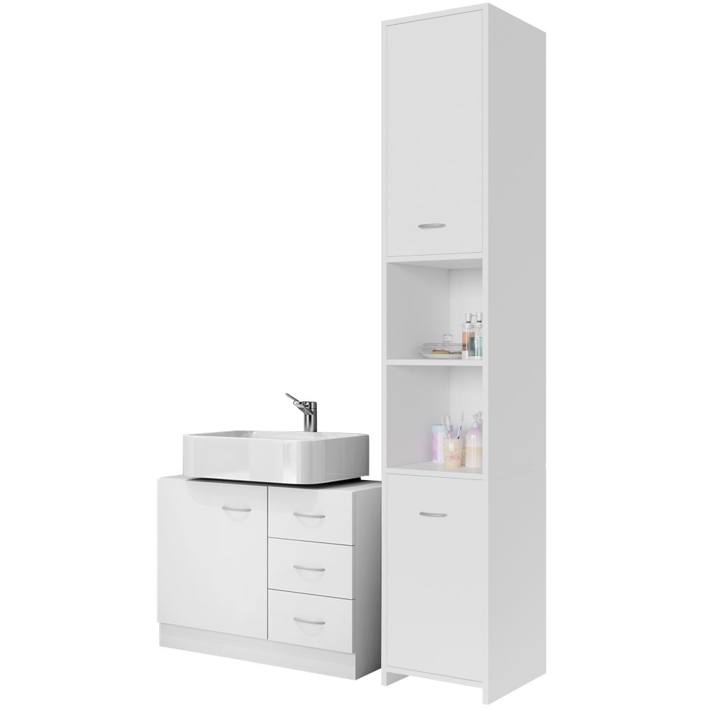 Badmöbel-Set Neapel 2-tlg Weiß Hoch- & Unterschrank