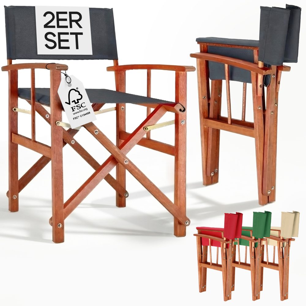 Regiestuhl Anthrazit 2er-Set Eukalyptusholz FSC®-zertifiziert Klappbar