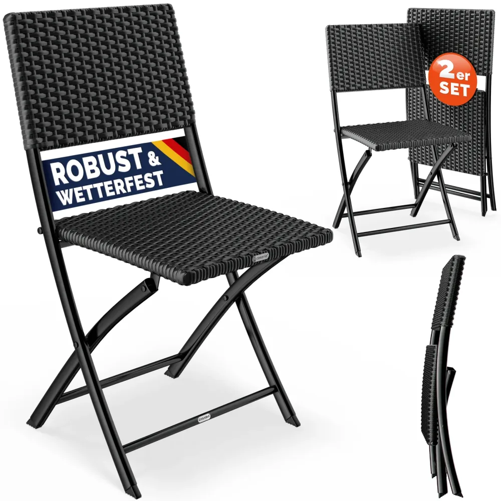 Polyrattan Klappstuhl Rom 2er-Set Schwarz