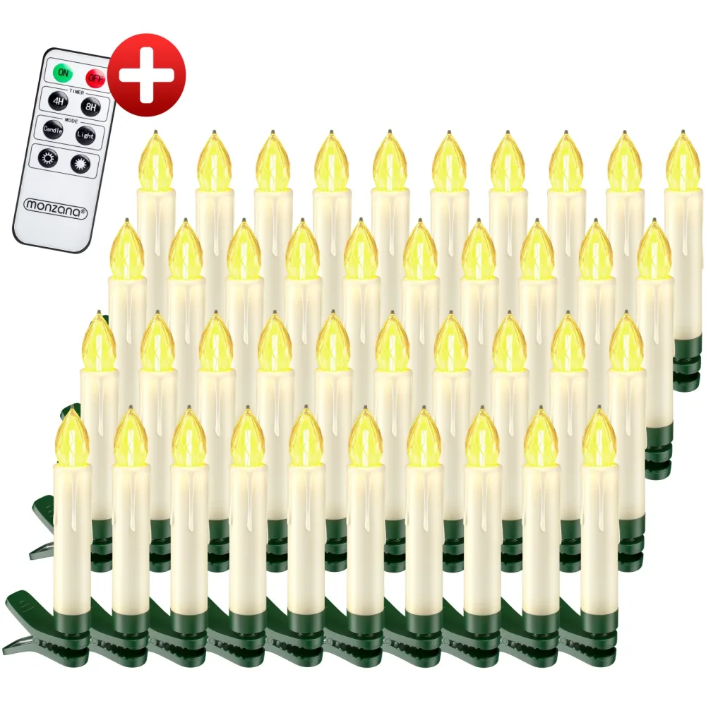 Kabellose Weihnachtsbaumkerzen LED 40er-Set Warmweiß mit Timer & Fernbedienung
