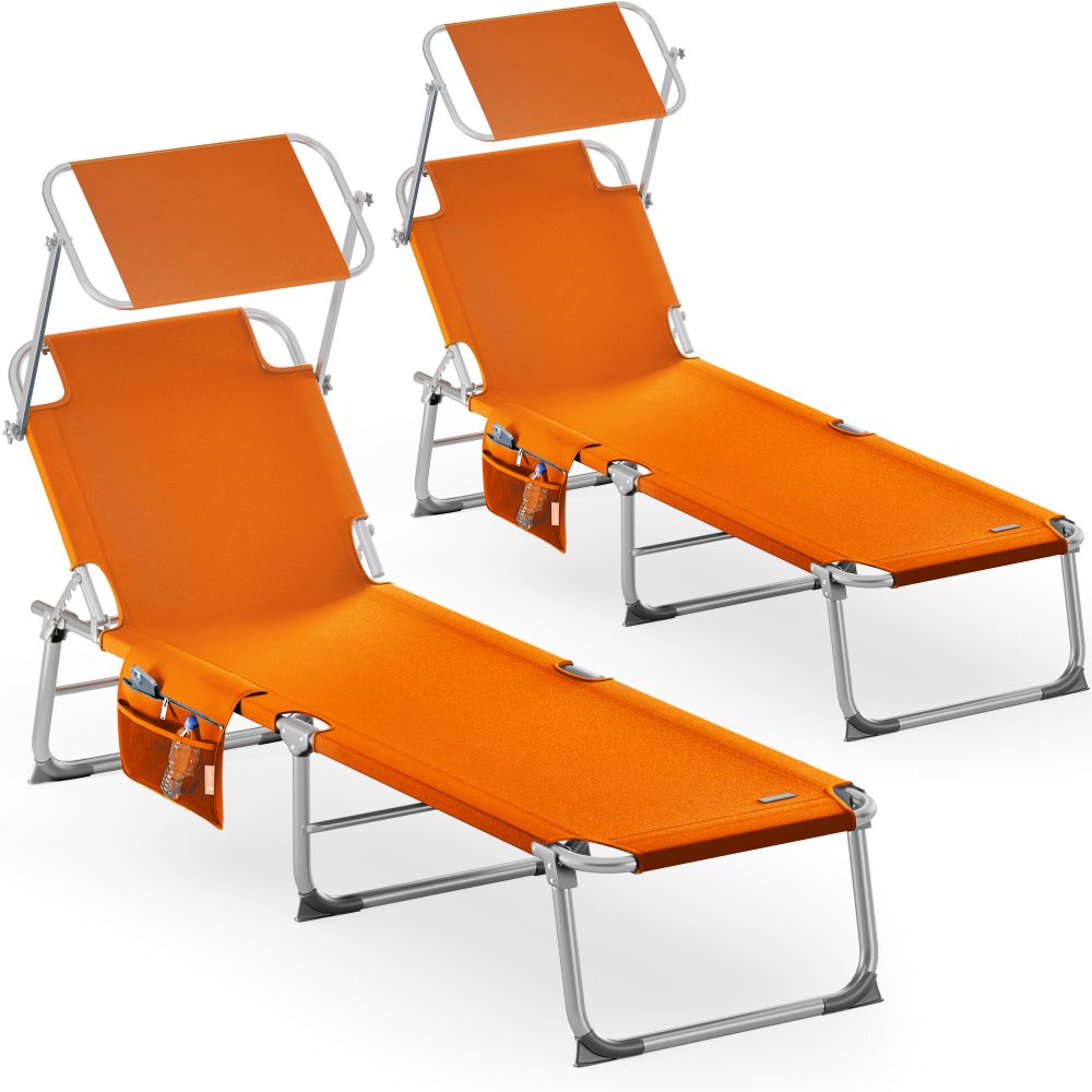 Sonnenliege Ibiza 2er-Set Orange Alu mit Sonnendach