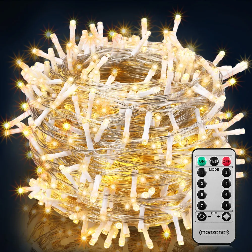 Lichterkette Weihnachten Warmweiß 60m transparent Fernbedienung