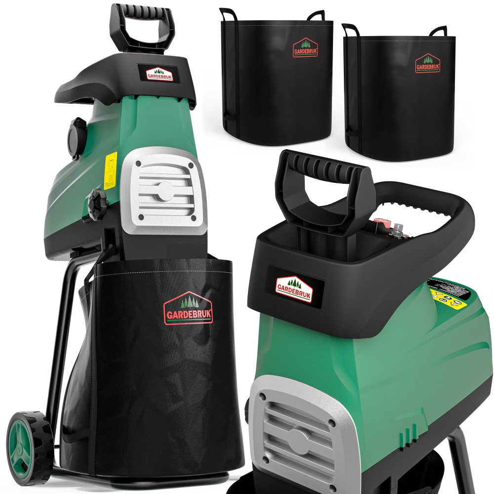 Häcksler leise für Äste bis 44mm 3100W 2x60L Sammelbeutel 17kg