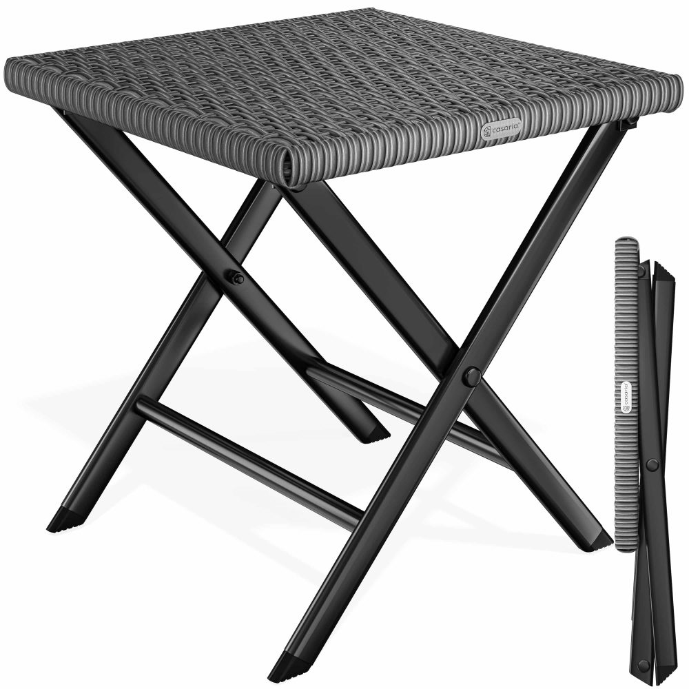 Polyrattan Klapphocker Anthrazit 3in1 120kg Belastbarkeit 43x40x44cm klappbar leicht tragbar außen wetterfest