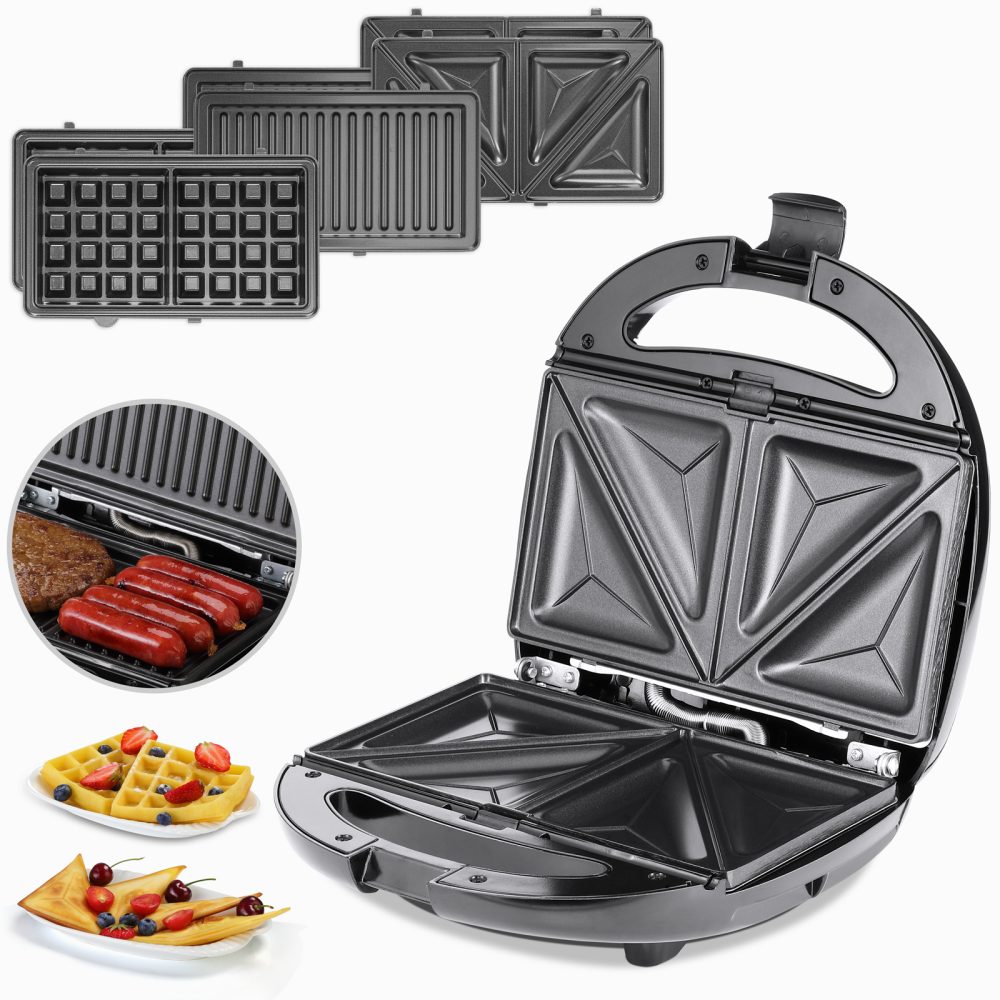Sandwichmaker 3in1 Schwarz/Silber 800W 23x22x10cm