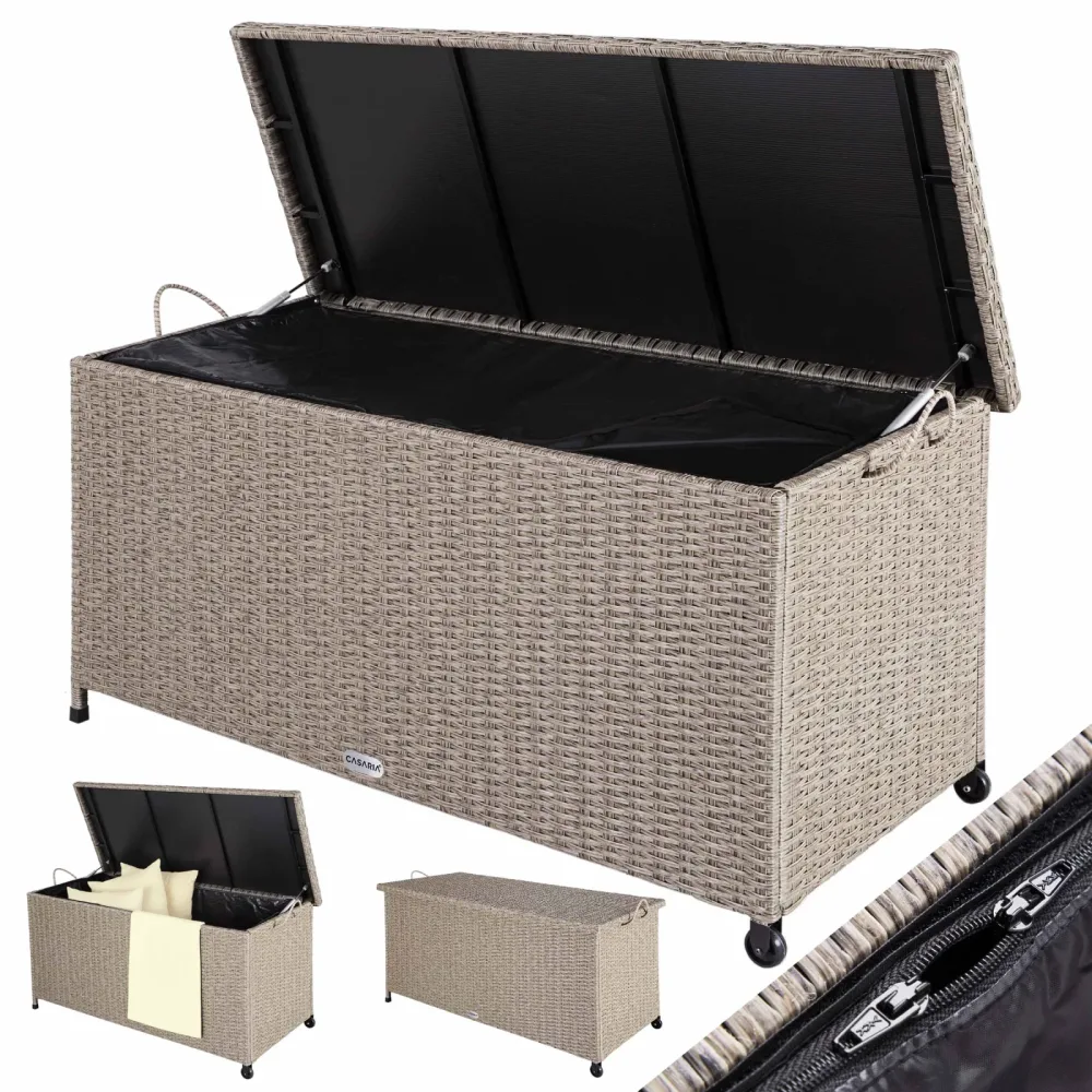 Polyrattan Auflagenbox Creme 117x53x60cm Rollen