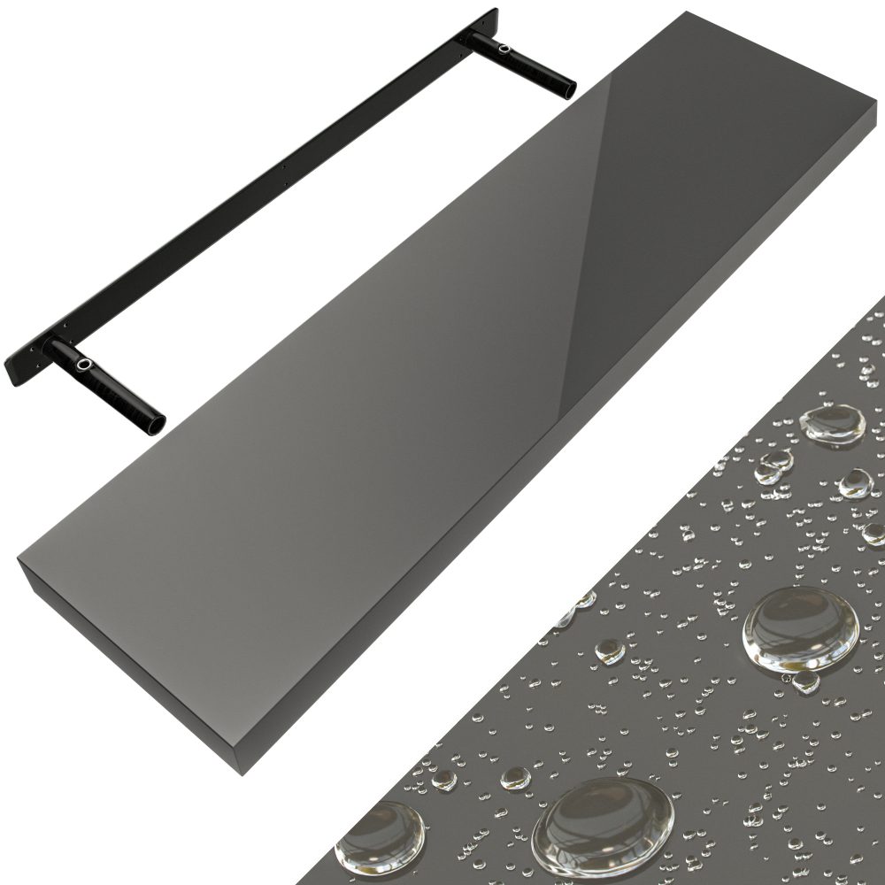 Wandregal Schweberegal 90cm Hochglanz Grau + Halterung