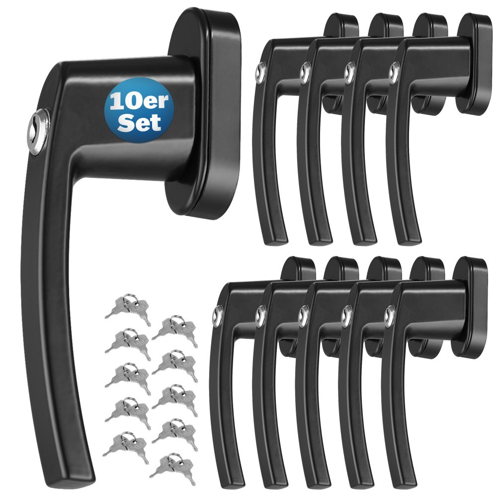 Fenstergriff 10er-Set Schwarz abschließbar