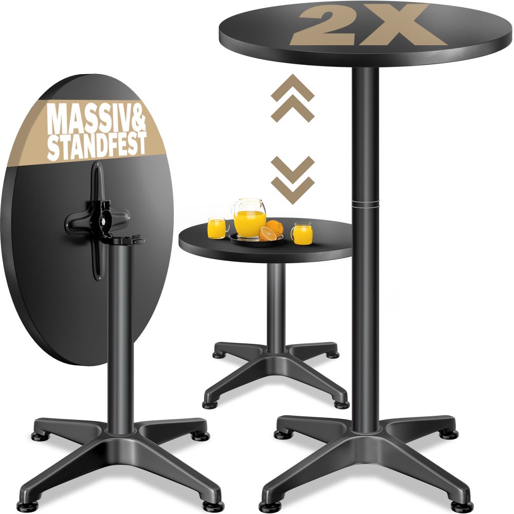 Stehtisch 2er-Set Ø60cm höhenverstellbar 70/115cm klappbar Alu Schwarz