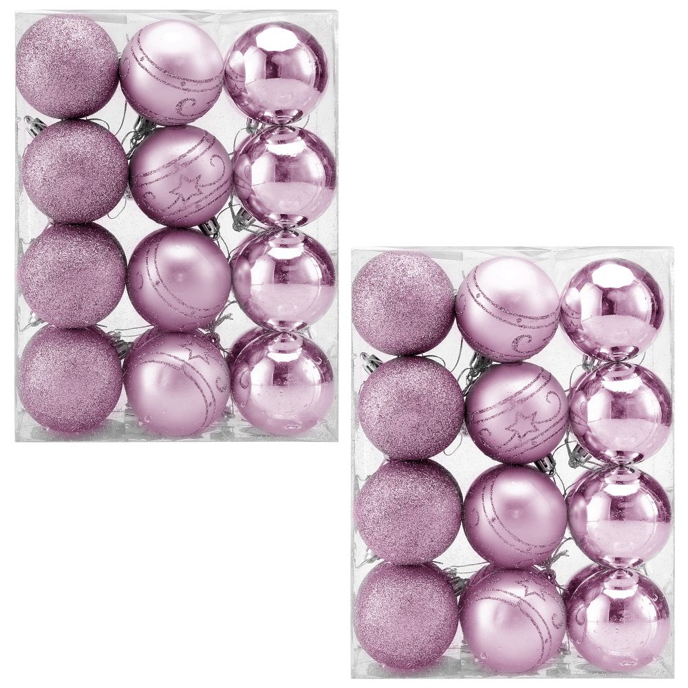 Weihnachtskugeln Pink/Rosa 48 tlg in matt glänzend & glitzernd