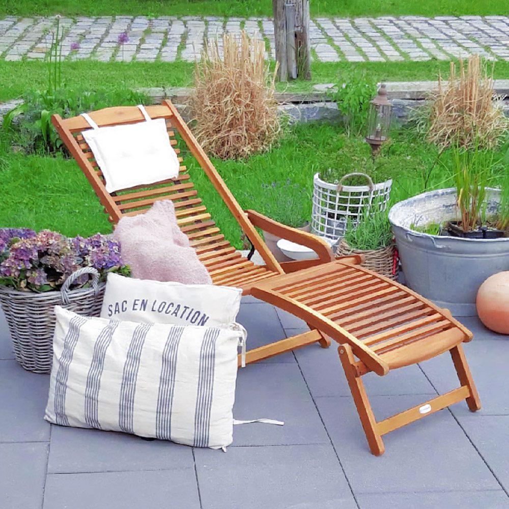 Gartenliege 2er-Set Akazienholz inkl Kopfkissen