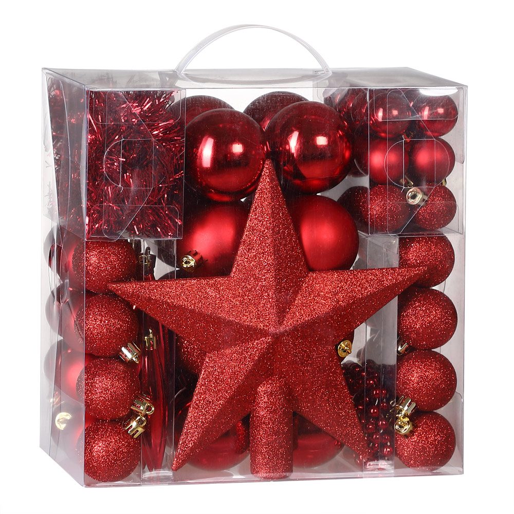 Weihnachtskugeln Rot 77 tlg in matt glänzend & glitzernd