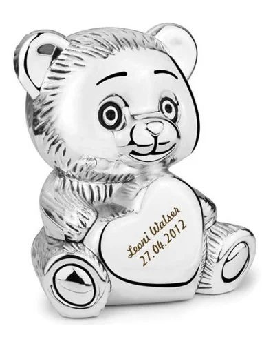 Personalisierbare versilberte Spardose Bär - Geschenke für Babys & Kinder