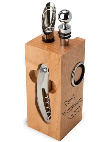 Wein Accessoires-Set aus Buche personalisiert mit edler Gravur - Wein & Spirituosen