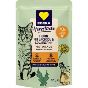 EDEKA Herzstücke Naturals Huhn mit Lachsöl & Löwenzahn für Katzen 85G