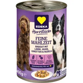 EDEKA Herzstücke Feine Mahlzeit mit Lamm, Huhn, Nudeln & Karotten 400G