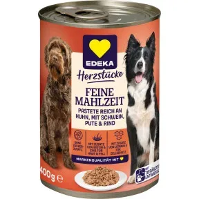 EDEKA Herzstücke Feine Mahlzeit Hund Reich an Huhn mit Schwein, Pute & Rind 400G